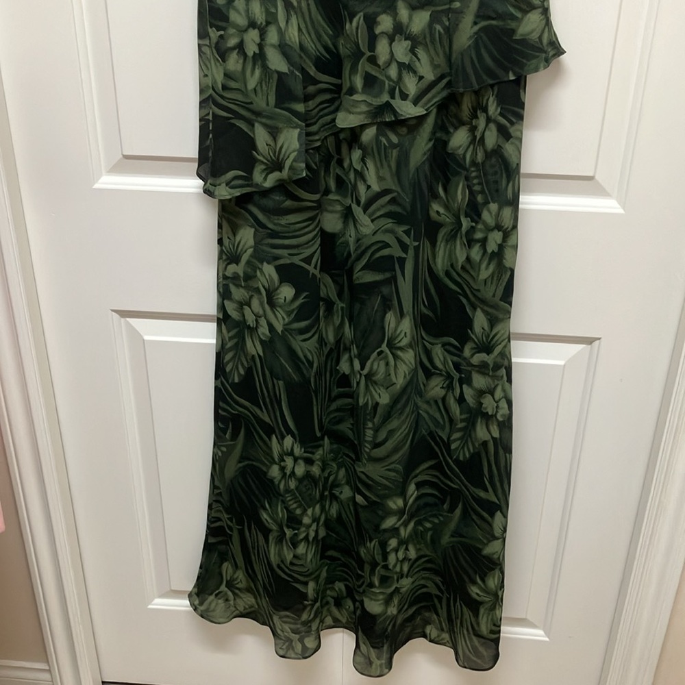 Sears Tradition vintage long dress chiffon flowy floral pattern, green/black - Picture 11 of 13